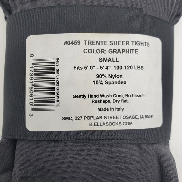Graphite Sheer Tights SMALL Matte Semi Opaque Gray B.ella Trente NEW Hosiery - Picture 5 of 5